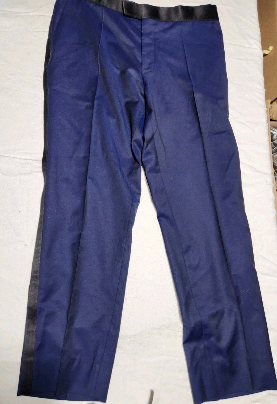 Hugo Boss Mens Tuxedo Pants 34W 24 Navy Blue Black Stripe